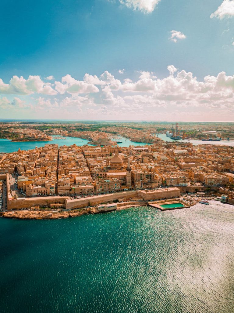 aerial photograph of coastal city